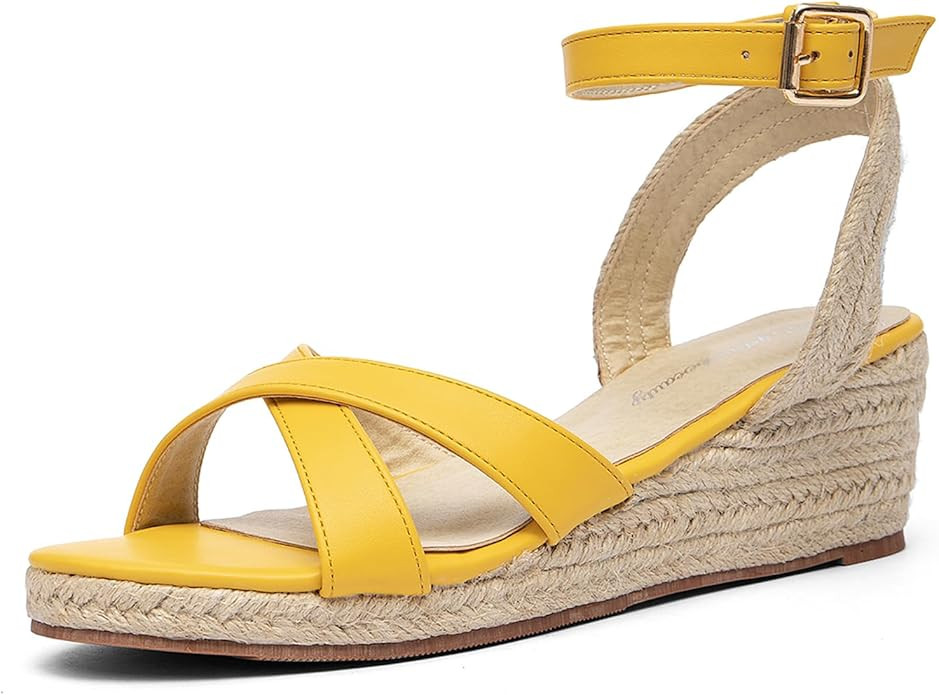 getmorebeauty Women's Espadrilles Wedge Sandals Crisscross Elastic Open Toe Buckle Ankle Strap Hi... | Amazon (US)