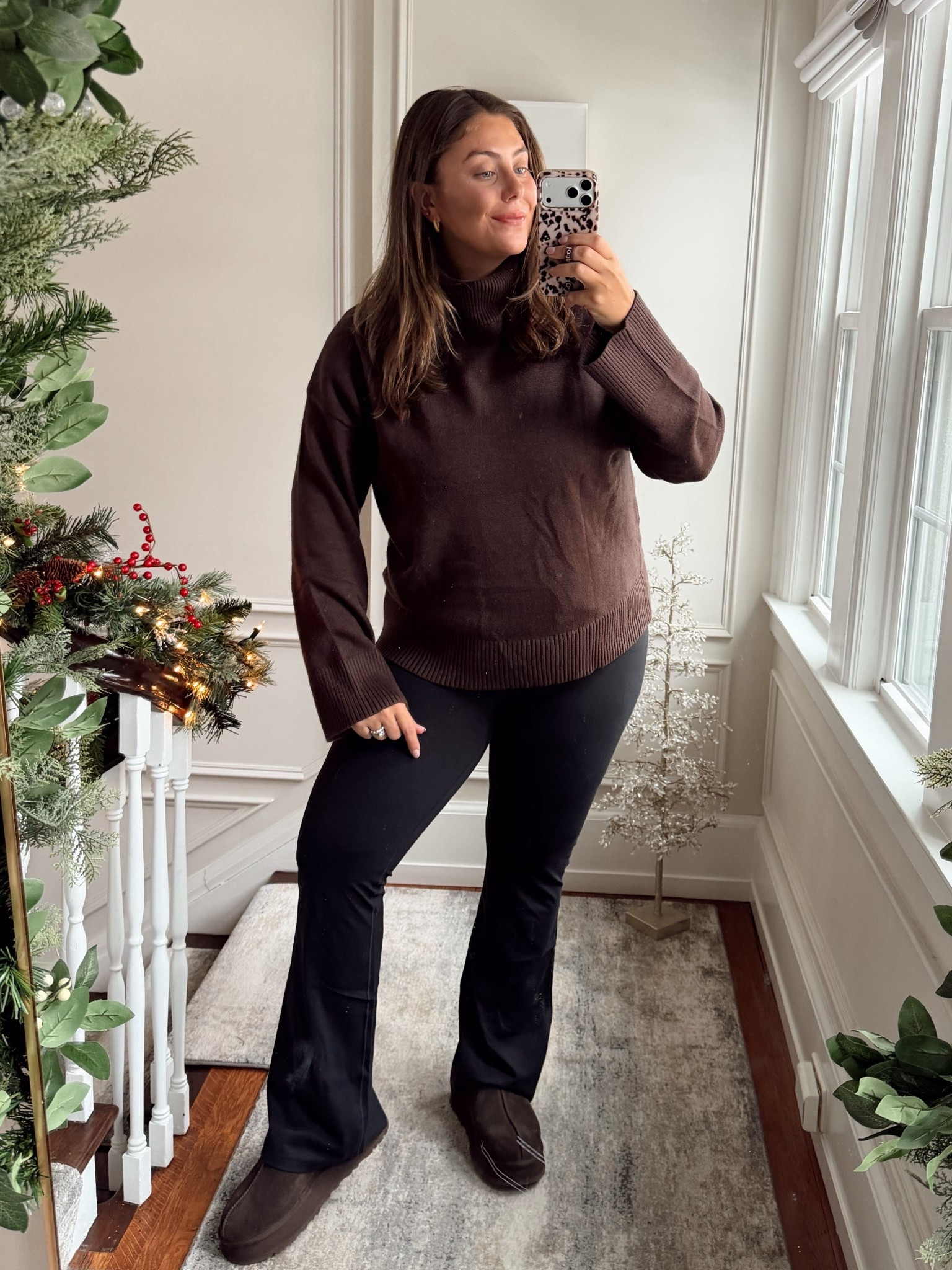 Wearing size XXL in sweater & XL in flare leggings. 

#LTKSeasonal #LTKBump #LTKMidsize