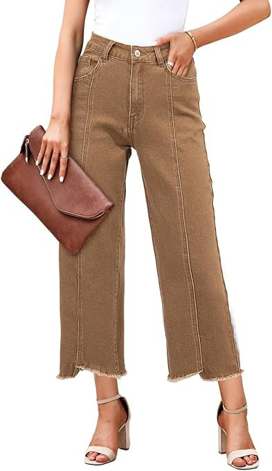 Sidefeel Women's Jeans High Waisted Wide Leg Loose Fit Straight Leg Zimbaplatinum Cropped Denim P... | Amazon (US)