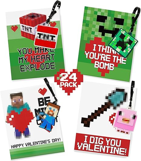 Mythcloud Valentines Day Gifts for Kids - 24 Video Game Valentines Cards for Kids with Keychains ... | Amazon (US)