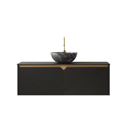 Alexandrina 48" Floating Bathroom Vanity With Black Stone Vessel Sink, Sintered Stone Top & Twill Carved Doors – Matte Black Finish | Wayfair North America
