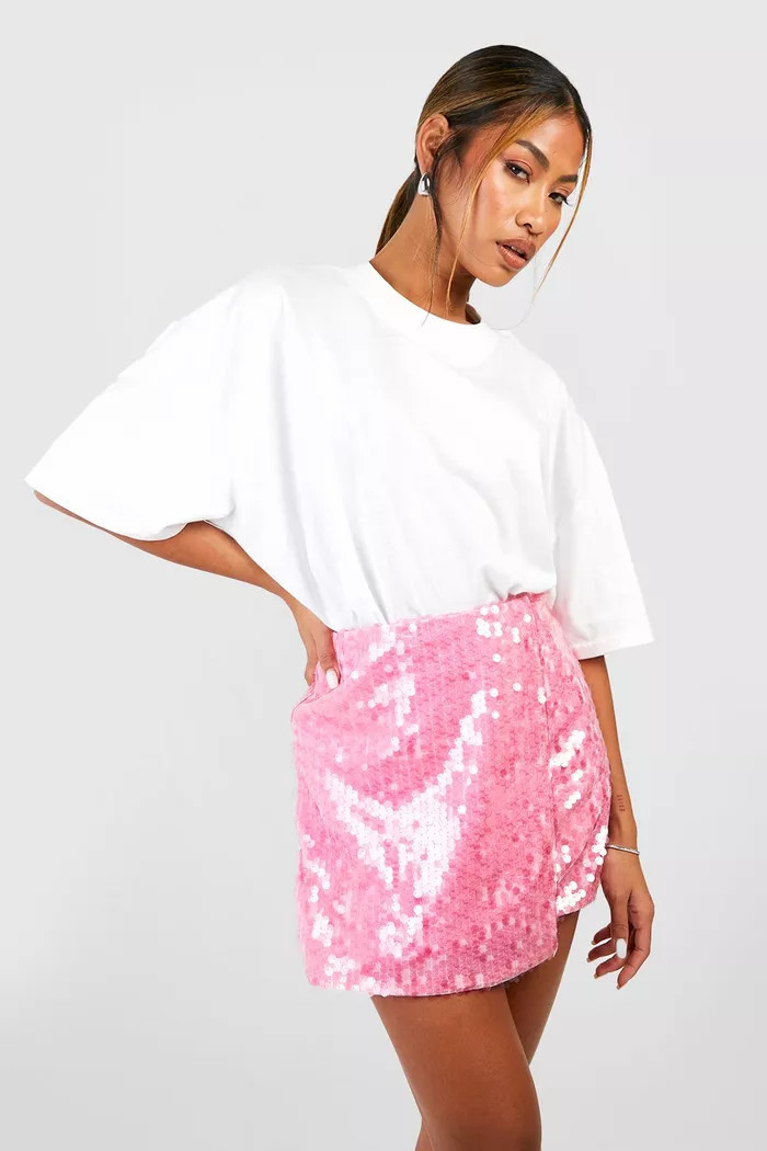 Sheer Sequin Wrap Mini Skirt | Boohoo.com (UK & IE)