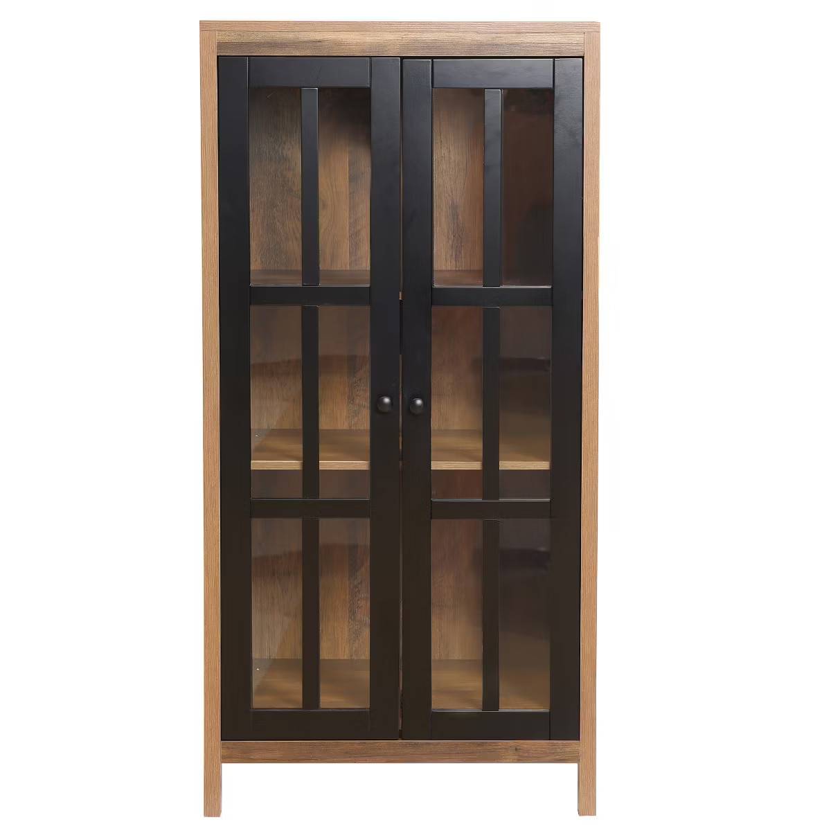 LuxenHome Natural Wood Glass Doors 47.25" H Accent Curio Storage Cabinet Brown | Target