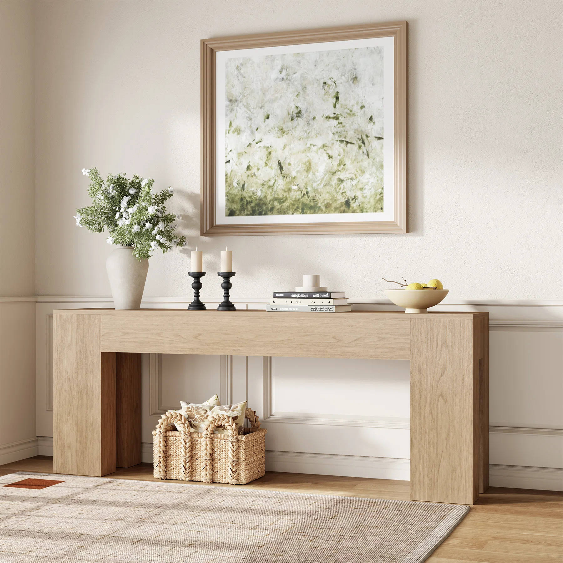 Farmhouse 80-Inch Long Sofa Console Table For Entryway Living Room Hallway Foyer Entrance, Wood B... | Wayfair North America