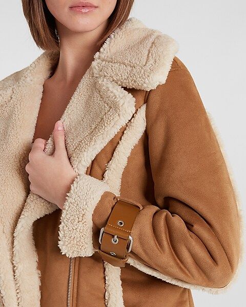 Faux Fur Shearling Moto Jacket | Express