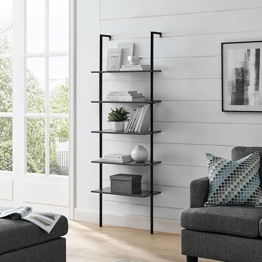 HMOREY 5-Tier Wood Modern Bookshelf, Open Wall Ladder Bookcase Plant Shelf Vintage Kitchen Shelve... | Amazon (US)