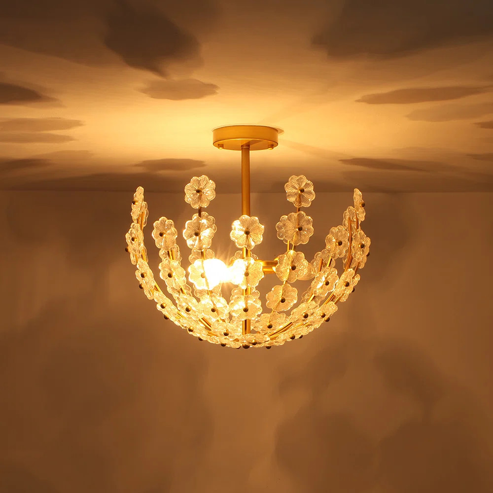3 - Light Plum Blossom Crystal Glass Floral Semi Flush Mount | Wayfair North America