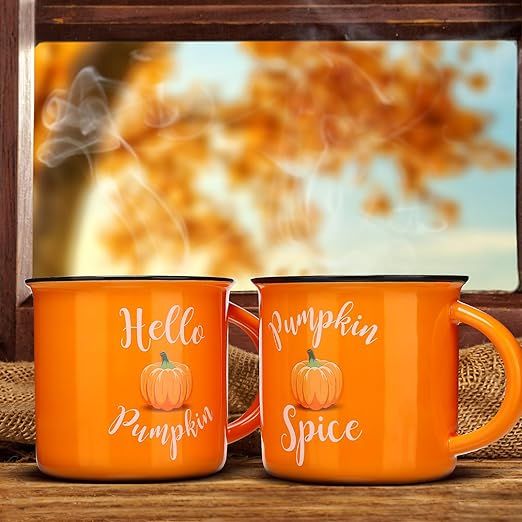 Mumufy 2 Pcs 14oz Hello Pumpkin Fall Mugs Pumpkin Spice Autumn Coffee Mug Orange Pumpkin Mug Camp... | Amazon (US)