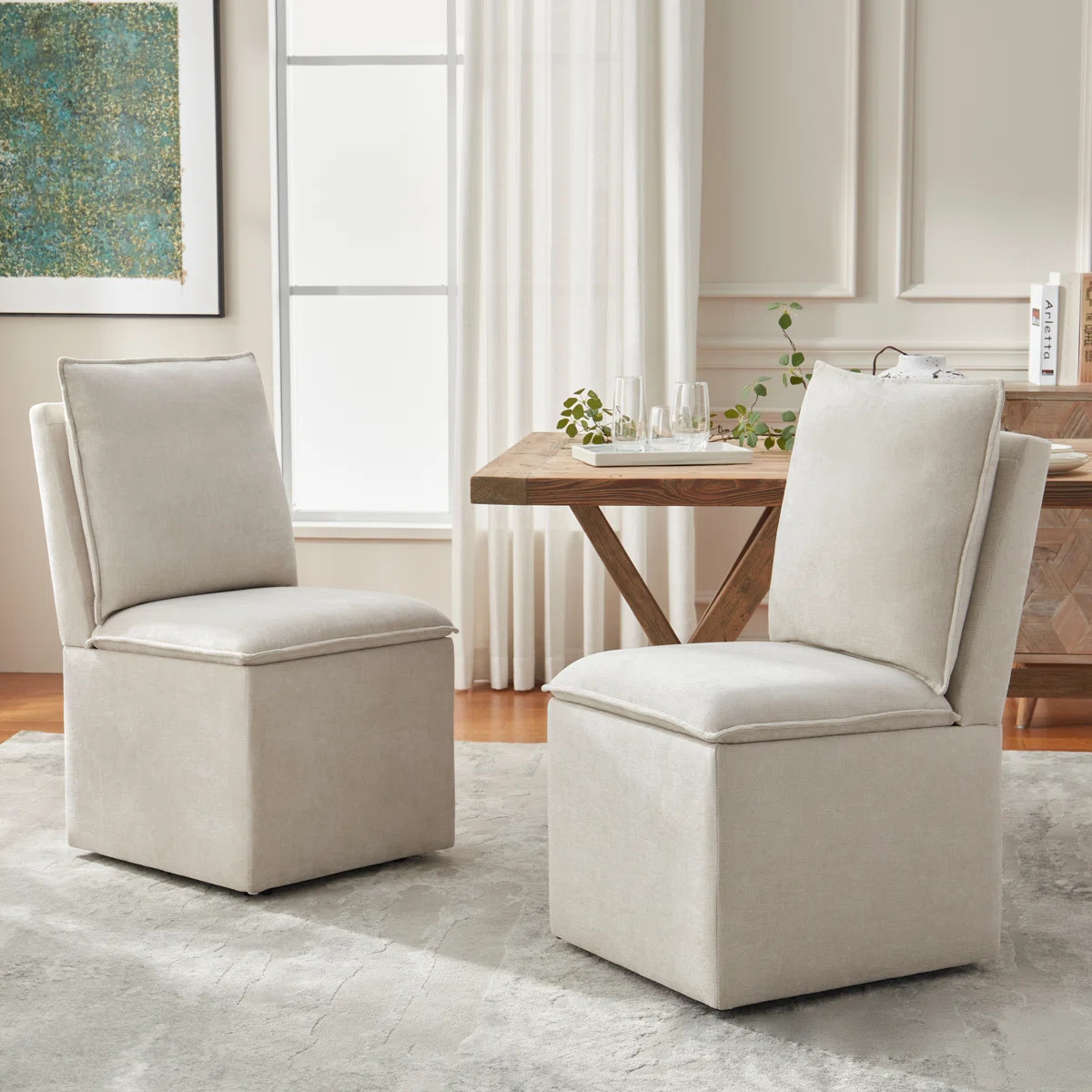 Modern Fabric Upholstered Storage Side Chairs with Casters for Living Room Set of 2 | Wayfair North America