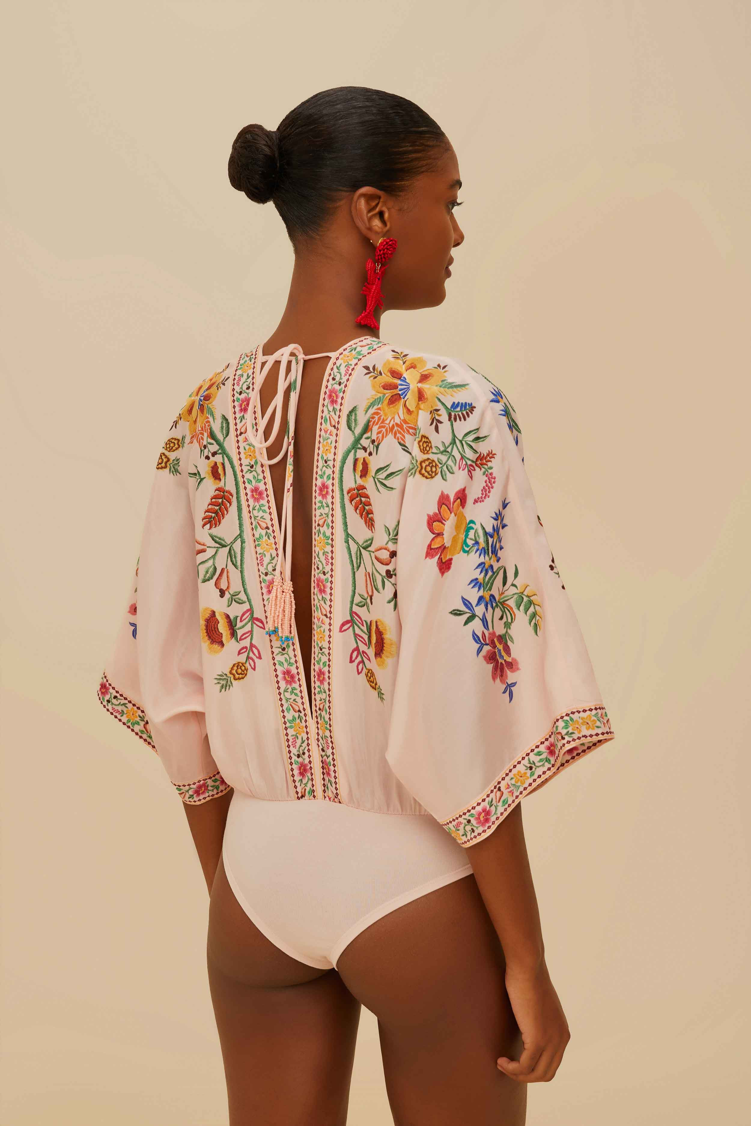Pink Delicate Forest Bodysuit | FarmRio (US)