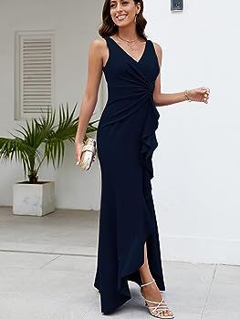 FQA Long Black Evening Gowns for Women Formal Dresses for Women Evening Party Elegant V Neck Slee... | Amazon (US)