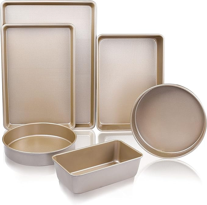 Kitcom Nonstick Bakeware Sets Textured 6-Piece with Cookie Sheet Set, Roasting Pan, Round Cake Pa... | Amazon (US)
