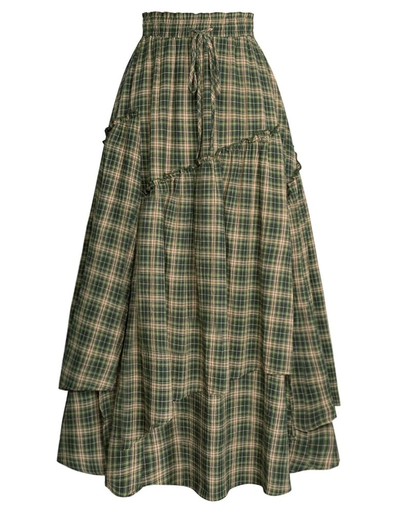 Scarlet Darkness Women Plaid Skirt High Waist A Line Tiered Long Skirt with Pockets | Amazon (US)
