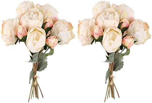 2 Bouquets Peonies Artificial Flowers, Vintage Peonies 18pcs White Fake Flowers for Home Decorati... | Amazon (US)
