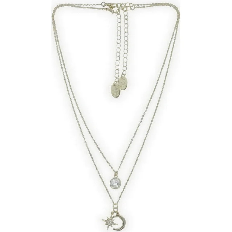 Time and Tru Women's Gold Tone Moon and Star Pendant Necklace Set, 2-Piece | Walmart (US)