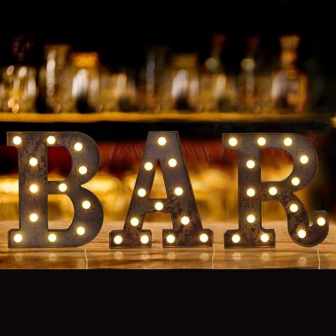 Elnsivo Light Up Vintage Bar Sign with Lights, Illuminated Industrial Style Lighted Bar Cart Marq... | Amazon (US)