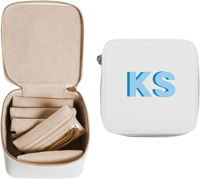 Personalized Travel Jewelry Case with 6 Individual Pouches – Shadow Monogram White Leather Orga... | Amazon (US)