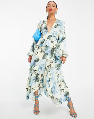 Y.A.S dress with hanky hem and tie back in floral print | ASOS (Global)
