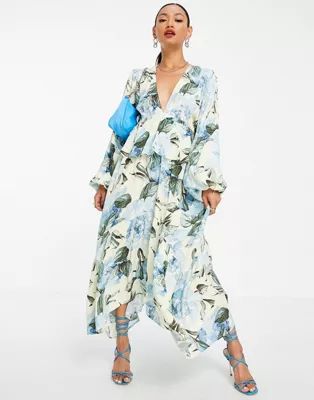 Y.A.S dress with hanky hem and tie back in floral print | ASOS (Global)