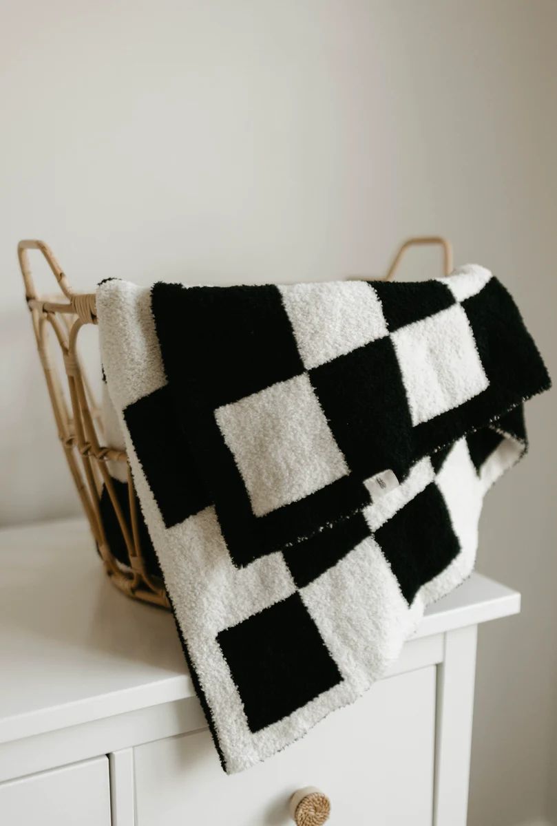 Black & Ivory Checkerboard | Plush Blanket | Forever French