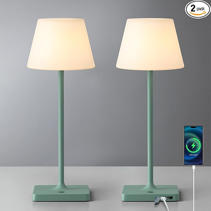 14.5" Small Cordless Touch Table Lamp Green, Waterproof Shower Lamp Set of 2, 4000mAh Rechargeabl... | Amazon (US)