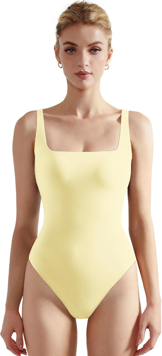 SUUKSESS Women Sexy Square Neck Thong Bodysuit Backless Sleeveless Tank Tops | Amazon (US)