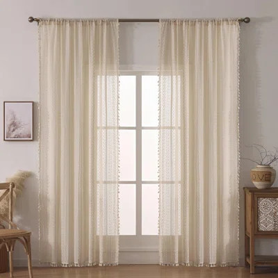 Boho Curtains For Living Room Lace Curtains 84 Inches Long 2 Panel, Rod Pocket Vintage Tassel Bohemian Decor Geometry Striped Light Filtering Crochet | Wayfair North America