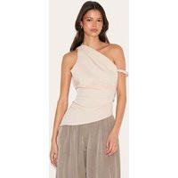 Sand Woven Asymmetric Hem Ruched Long Top | PrettyLittleThing US