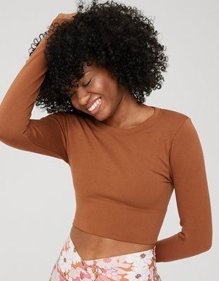 OFFLINE Sidewalk Seamless Long Sleeve Cropped T-Shirt | American Eagle Outfitters (US & CA)