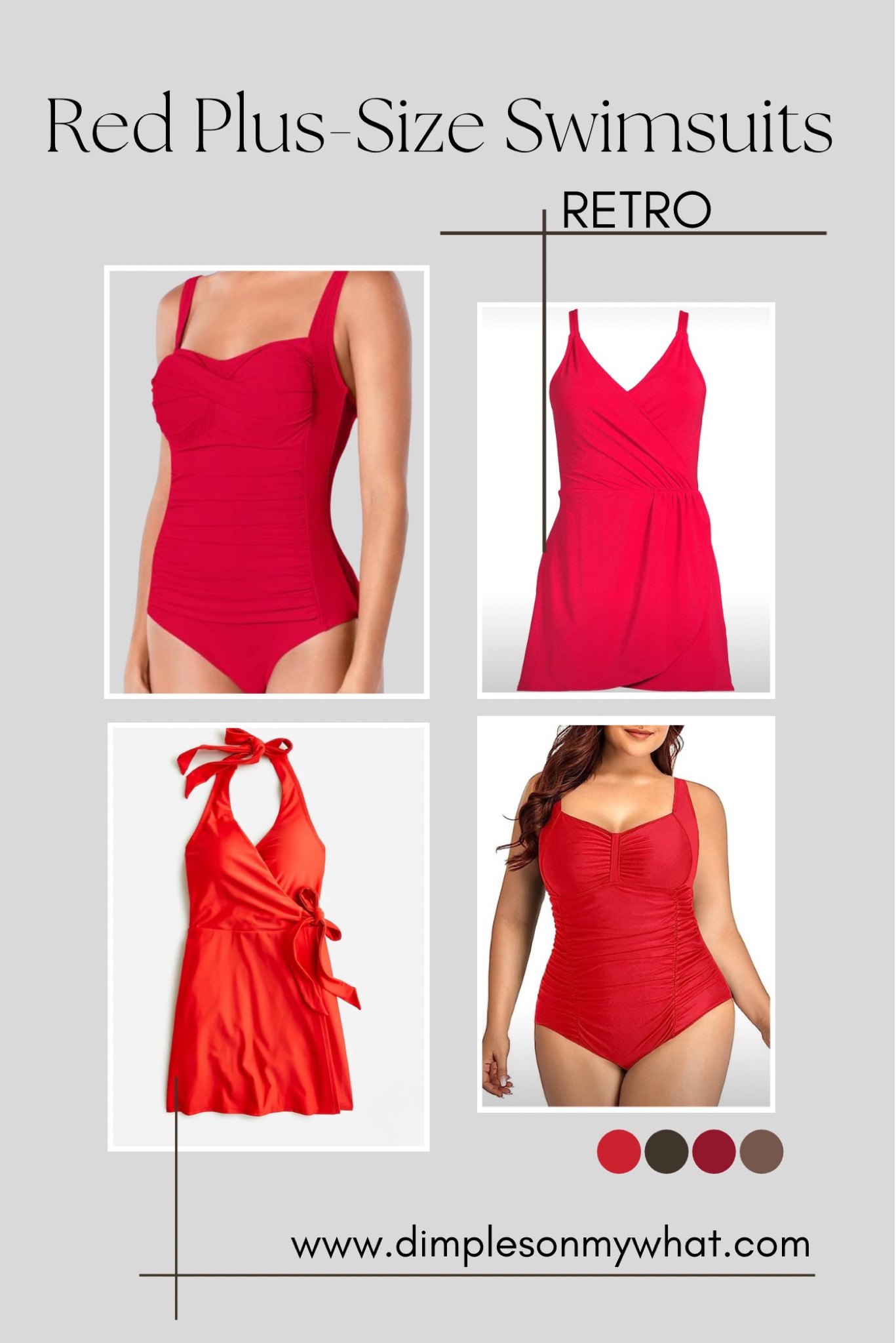 If you want to feel more confident in a swimsuit, wear a red one! Here are some beautiful red plus size suits with retro vibes - also available in midsizes. 

#retrostyleswimsuits 
#plussizeswimsuits #redswimsuits #plussize #midsize #midsizeswimsuits