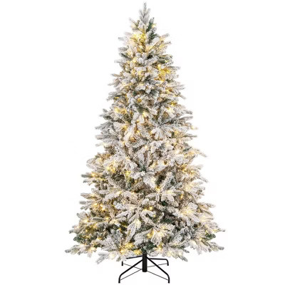 Costway 4.5FT/6FT/7 FT Pre-Lit Flocked Christmas Tree Hinged w/ 120/260/300 LED Lights & 757/1415... | Target