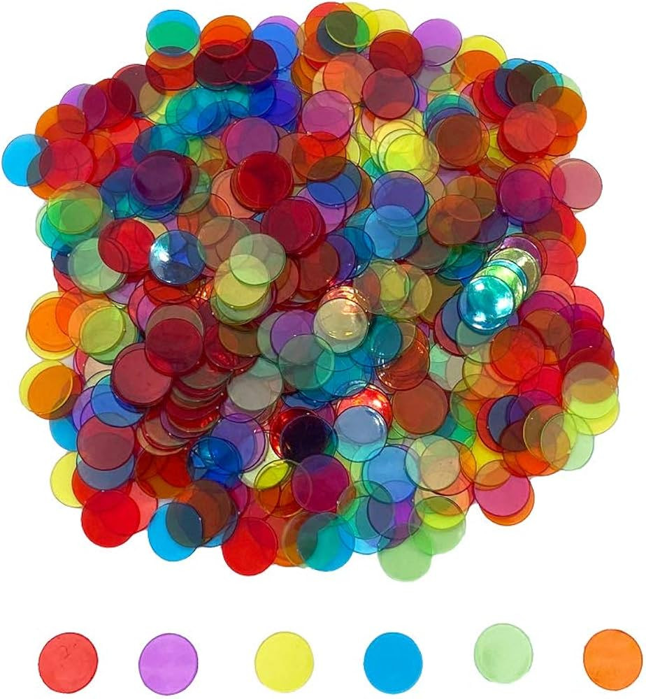 500 Pieces 3/4 inch Transparent 6 Color Bingo Counting Chips with Bag | Amazon (US)
