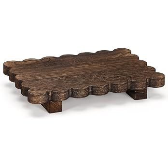 Yookeer Scalloped Wood Riser, Brown, 8.7''X 6''X 1.4'', Square | Amazon (US)