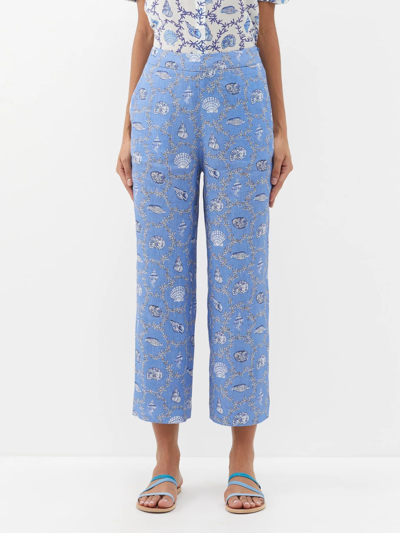Mile cropped shell-print linen trousers | Matches (US)
