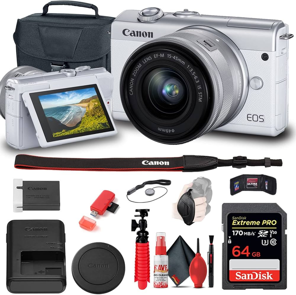 Canon EOS M200 Mirrorless Digital Camera with 15-45mm Lens (White) (3700C009) + 64GB Card + Case ... | Amazon (US)