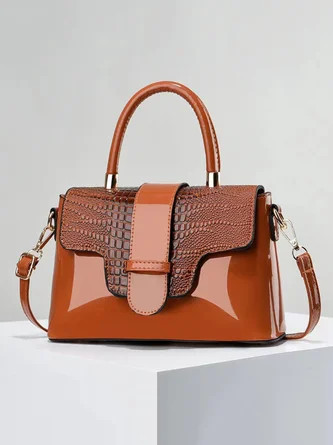 Crocodile Embossed Handbag Buckle Decor Crossbody Bag | Stylewe