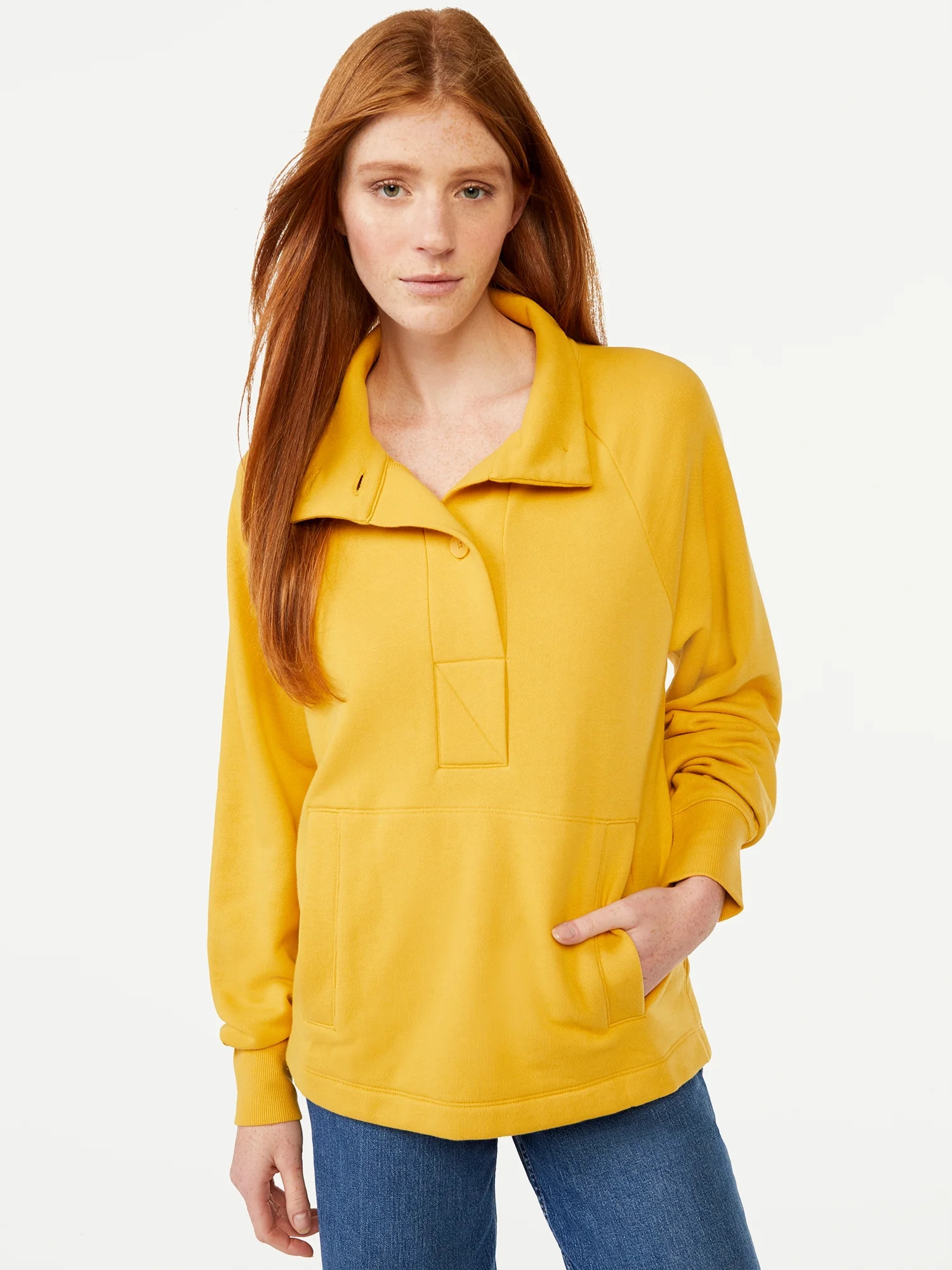 Free Assembly Women's Raglan Sleeve Placket Popover | Walmart (US)
