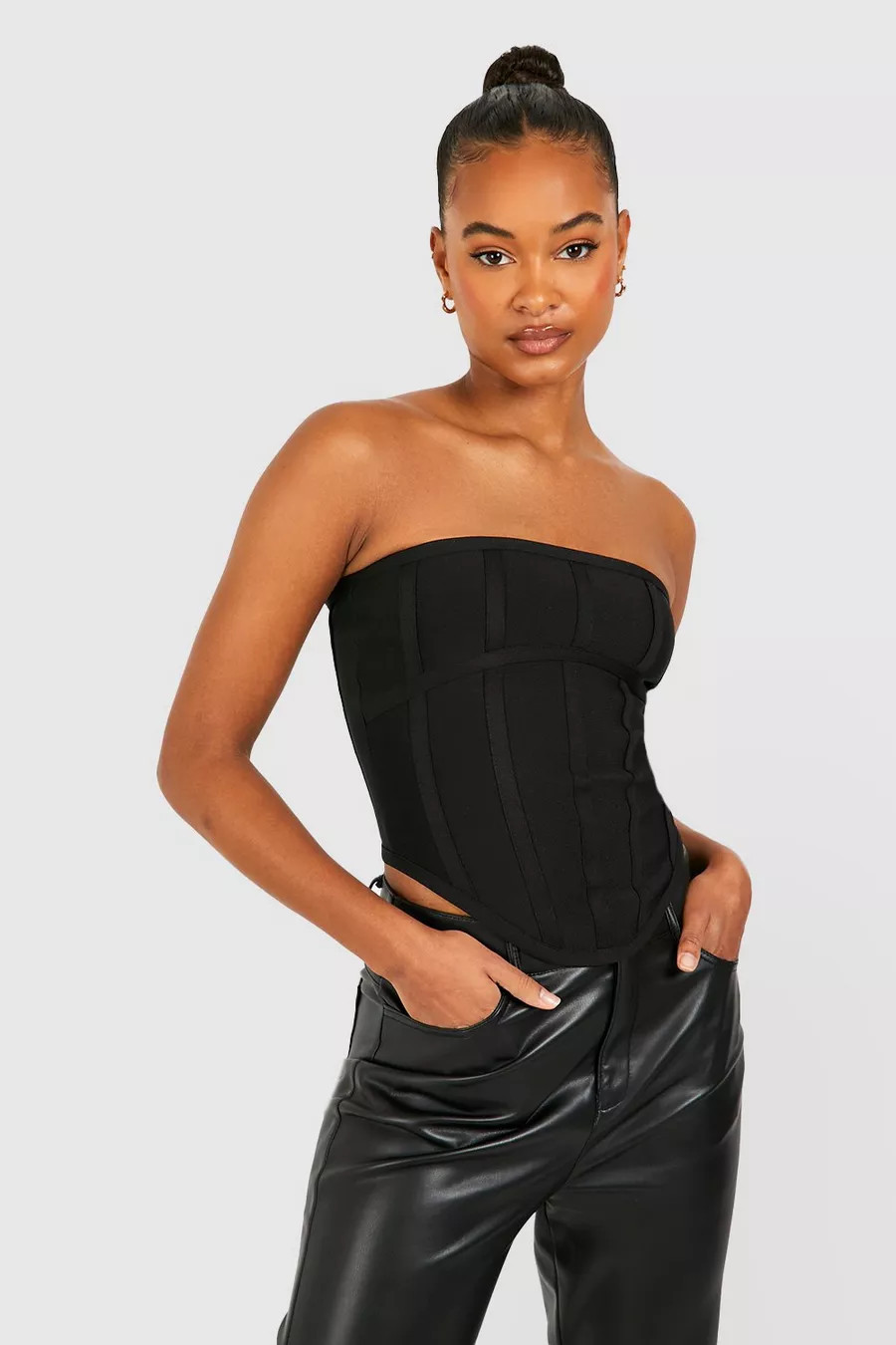 Black Tall Premium Bandage Bandeau Corset Top | Boohoo.com (UK & IE)