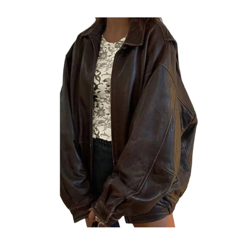 Women's Oversize Vintage Brown Bomber Handmade Real Leather Jacket, Women's Brown Oversized Leath... | Etsy (US)