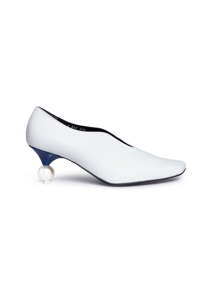 Faux pearl heel colourblock choked-up leather pumps | Lane Crawford (US)