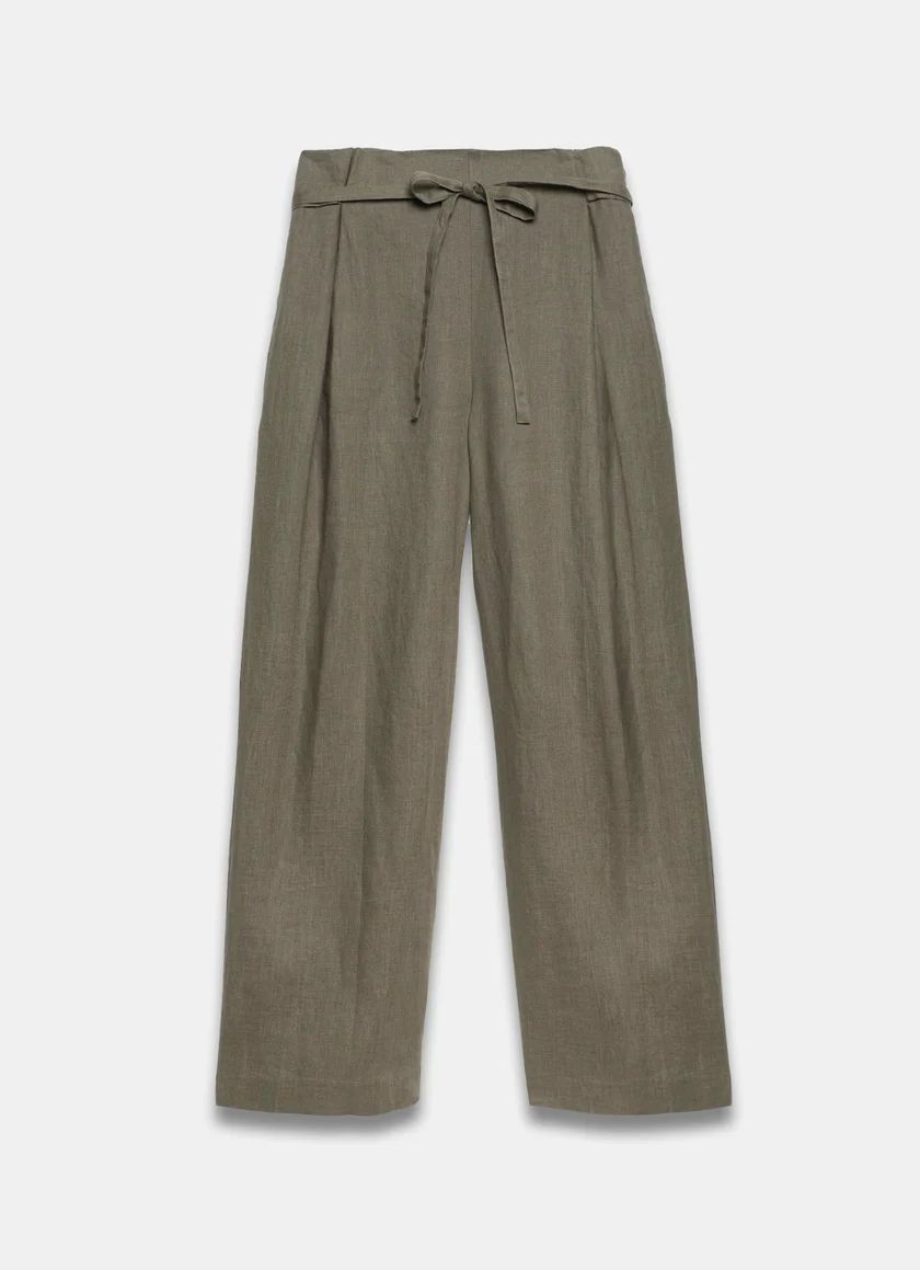Khaki Linen Belted Trousers | Mint Velvet