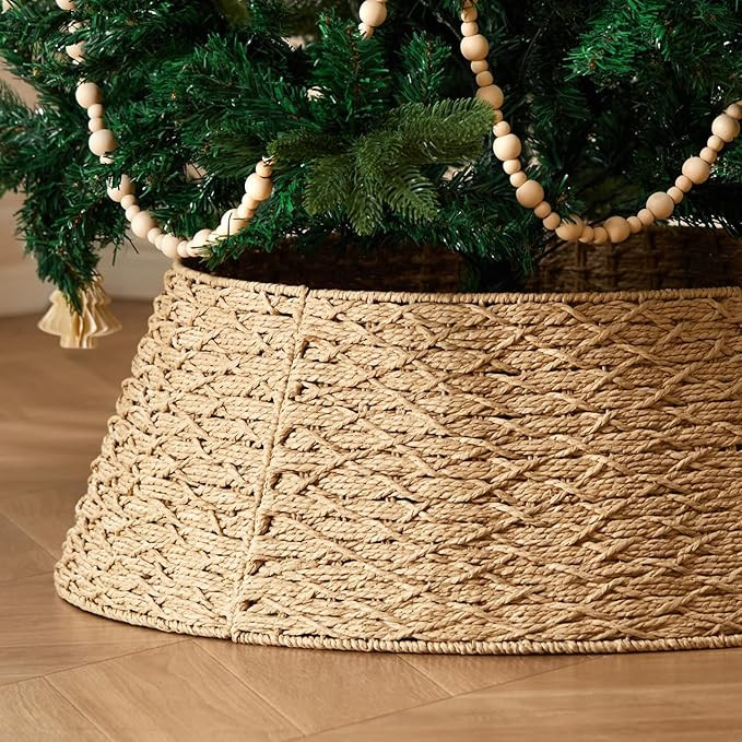 28in Wicker Christmas Tree Collar, Woven Handmade X-Shaped Weave Tree Stand Cover, Christmas Tree... | Amazon (US)