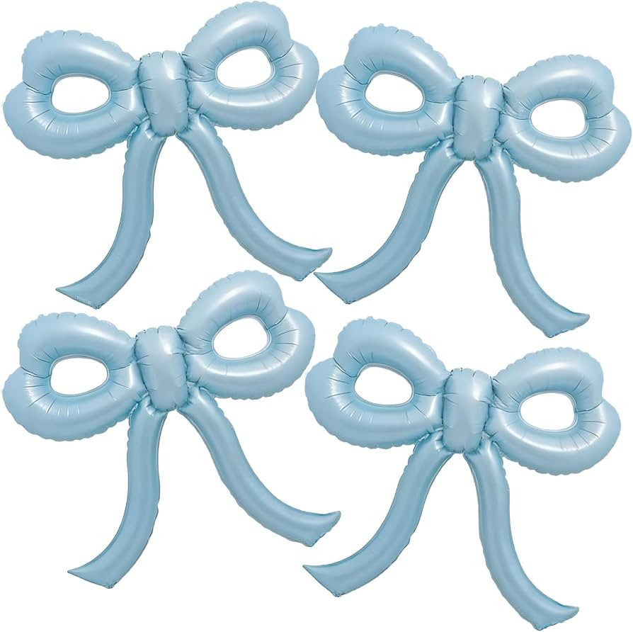4 Pcs Baby Blue Bow Balloons Bow Birthday Party Decorations for Girl Women Bow Decor Blue Birthda... | Amazon (US)