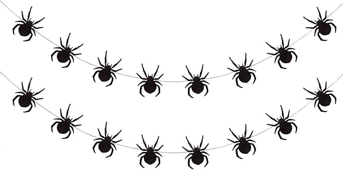 Honbay 2PCS Hanging Spider Banner Black Spider Garland Halloween Party Decoration | Amazon (US)