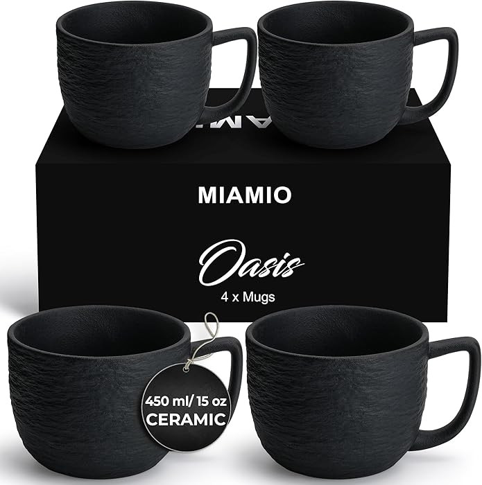 MIAMIO - 450 ml Coffee Mugs/Mug Set of 4 - Ceramic Mug for Coffee, Latte, Cappuccino, and Tea - O... | Amazon (CA)