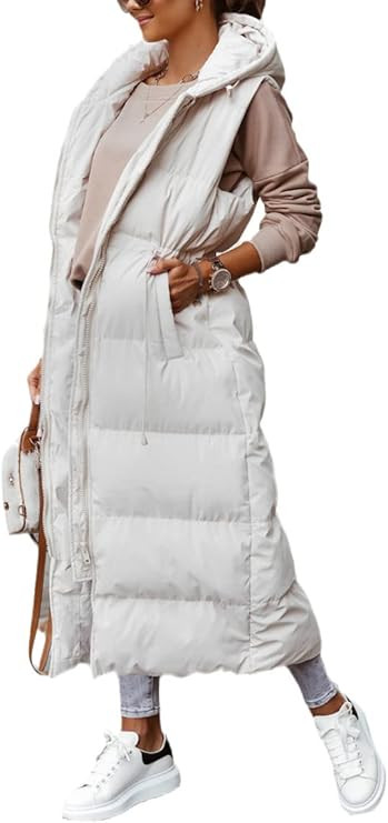 Shanfetl Women's Long Quilted Vest Hooded Maxi Length Sleeveless Puffer Vest Padded Coat Winter O... | Amazon (US)