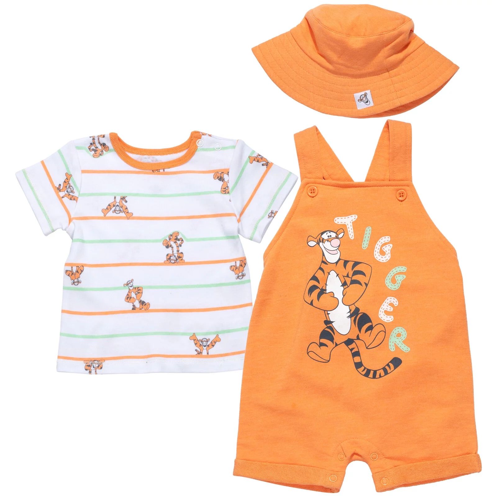Disney Winnie the Pooh Eeyore Tigger Piglet Baby French Terry Short Overalls T-Shirt and Hat 3 Pi... | Walmart (US)