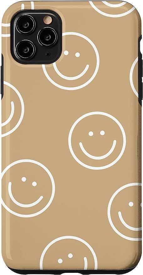 iPhone 11 Pro Max Minimal Neutral Tan Smile Smiley Face Case | Amazon (US)