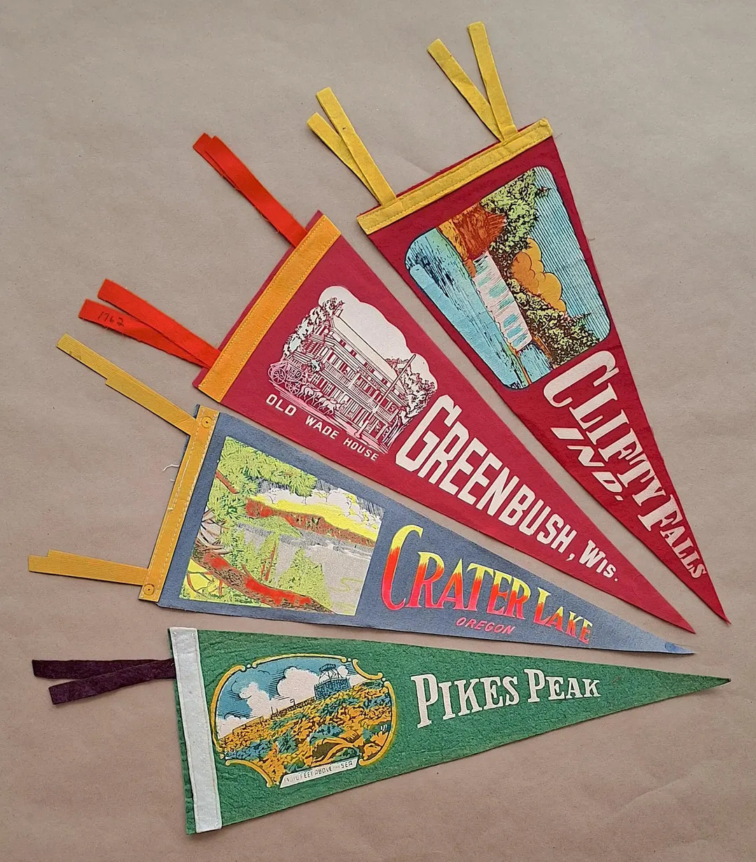 Vintage USA Travel Pennant: Clifty Falls Indiana, Greenbush Wisconsin, Crater Lake Oregon, Pikes ... | Etsy (US)