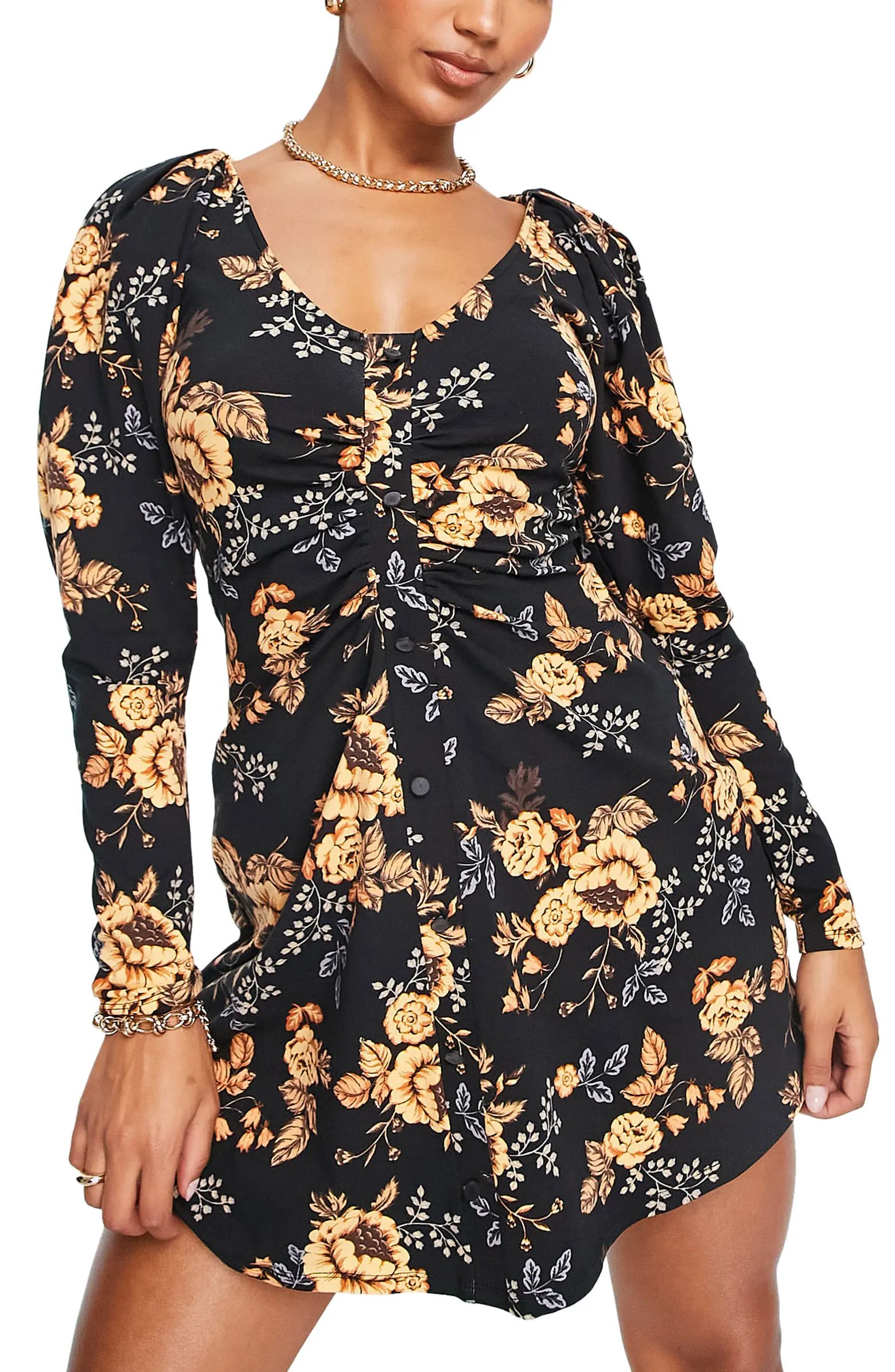 ASOS DESIGN Floral Long Sleeve Stretch Cotton Ruched Jersey Dress | Nordstrom | Nordstrom